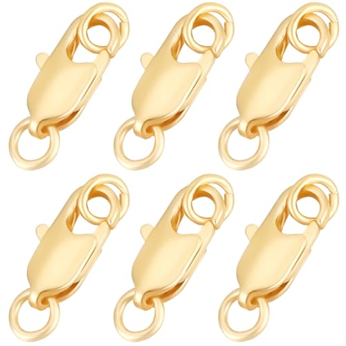 Beebeecraft 1 Box 20Pcs Gold Lobster Claw Clasps Real 18K Gold Plated Brass Small Lobster Clasps with Jump Ring Rectangle Trigger Lobster Connector for Jewelry Making Supplies DIY Crafts 10.5x5x2.5mm - color: Gold, size: 10.5x5x2.6mm