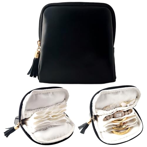 shunmei Mini Travel Jewelry Bag, Small Travel Jewelry Case with Zipper, Portable Velvet Jewelry Pouches for Necklaces, Earrings, Rings, Bracelets,Travel Essentials Gifts for Women Girls(Black) - color: Black