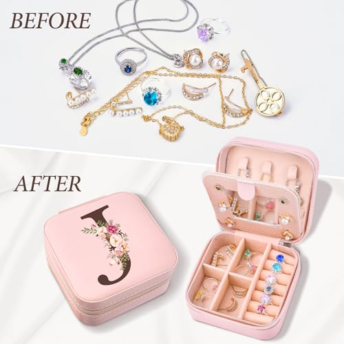 Inngeroo Christmas Gift Ideas, Initial Travel Jewelry Case Box Organizer Personalized Gifts, Fashion Travel Essentials Trendy Stuff Gifts for Teen Girls - style: J