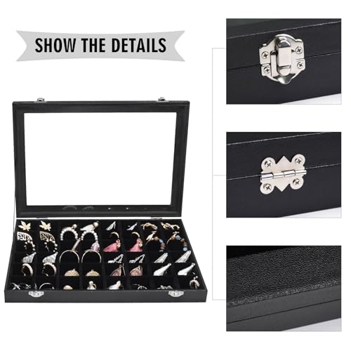 Siveit Jewelry Tray Organizer Box 48 Grid Jewelry Display Organizer Box with Transparent Lid Rings Earrings Necklaces Pendants Display Box Suitable for Women and Girls (48 Grid, Black) - color: Black