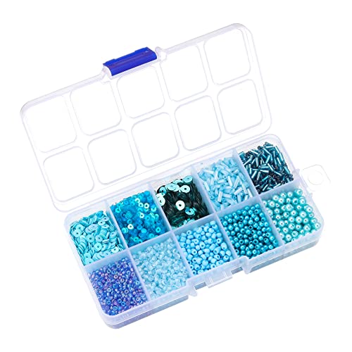 Assorted Beads for Jewelry Making, Glass Seed Bugle Tube Beads Loose Sequins Multiple Sizes for Crafts Sewing Jewelry Making - color: blue
