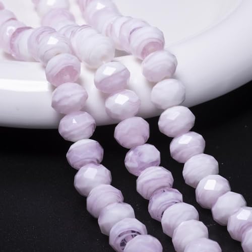 7.5×10mm 50pcs Pink White Faceted Lampwork Glass Beads for Jewelry Making, Flat Round Handmade Murano Beads for Bracelets, Crafts, Friendship Bracelet Kit, Rosary Making - color: Pink White
