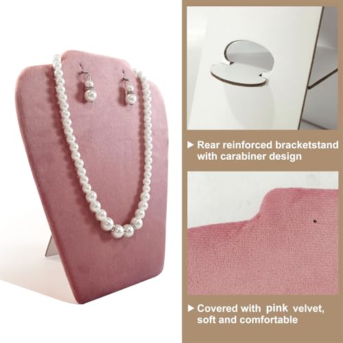 6Pcs/Set Necklace&Earring Display stand Velvet Jewelry Set Easel Display Rack Jewelry Display Stand for Vendors Jewelry Bust (Pink, M) - size: M