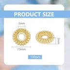 BENECREAT 100Pcs Real 18K Gold Plated Spacer Beads, 7.5x2mm Flower Metal Spacer Beads Heishi and Rondelle Bead for Jewelry Making Findings and Craft Work, Hole: 2mm