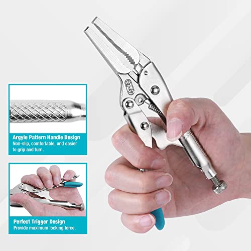 DURATECH 6-1/2Inch Long Nose Locking Pliers, Premium Cr-V Construction, Long Nose Pliers with Wire Cutter for Easy Access to Hard to Reach Areas