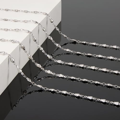 KYUNHOO 4 Meters Rose Flower Jewelry Chains for Making Necklace Bracelet Silver Craft Chain Bulk Stainless Steel Jewelry Chain Roll for Women Men DIY Handcrafts - color: Rose Silver