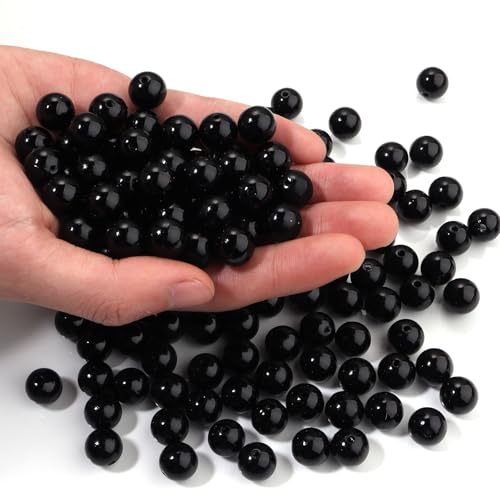 60pcs Black 16mm Pearl Beads with Hole Round Pearls for Crafting Loose Pearl Beads for Jewelry Making Fake Pearls Bead for Bracelets Necklaces Earrings Key Chains Accessories DIY - color: Black, size: 16mm,60pcs