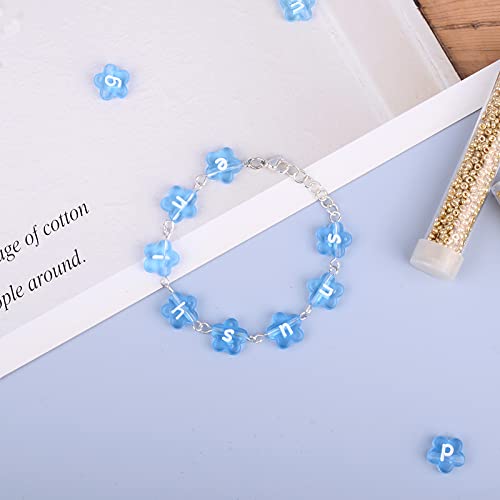 Cheriswelry 100pcs Dodger Blue Flower Letter Beads Transparent Acrylic Alphabet Crystal Beads Horizontal Hole Pony Loose Spacer 10.5x11.5mm for DIY Earring Bracelet Necklace Jewelry Making - color: Dodger Blue-Heart