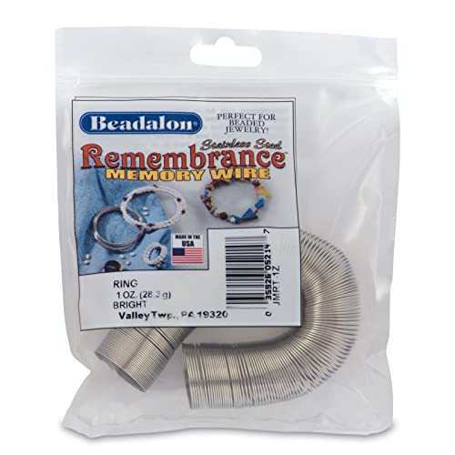Beadalon Remembrance Stainless Steel Memory Wire, Round, Ring, Bright, 1 oz, approx. 195 coils - size: Ring, style: 1 oz, approx. 195 coils