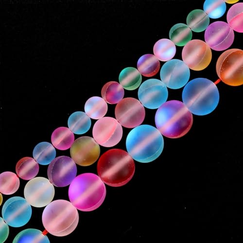 uxcell Matte Crystal Glass Beads 6mm Synthetic Frosted Shining Semi-Precious Round Loose Beads Synthetic Moonstone for Jewelry Making DIY Bracelet, Mixed Color - size: 6mm