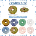 BENECREAT 8Pcs Donut Natural Stone Pendants Gemstone Donut Charms Flat Round Stone Beads Pendants (Hole: 6mm/0.2inches) for Jewelry Making DIY Necklace Accessory Gift Party