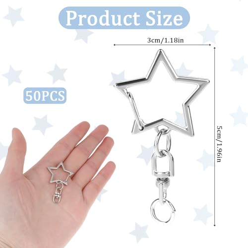 50 Pcs Silver Star Shaped Spring Snap Keychain with Chain Hanging Buckle and Open Jump Ring Star Lobster Claw Clasp Star Keychain Clip for DIY Crafts Jewelry Making Keychains - color: Silver