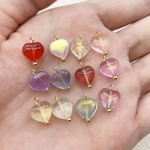 50pcs Glass Pendant Charms - Multicolor Theme Drops for Necklace Craft, Jewelry Making Supplies (Various Styles) - style: Heart 3#