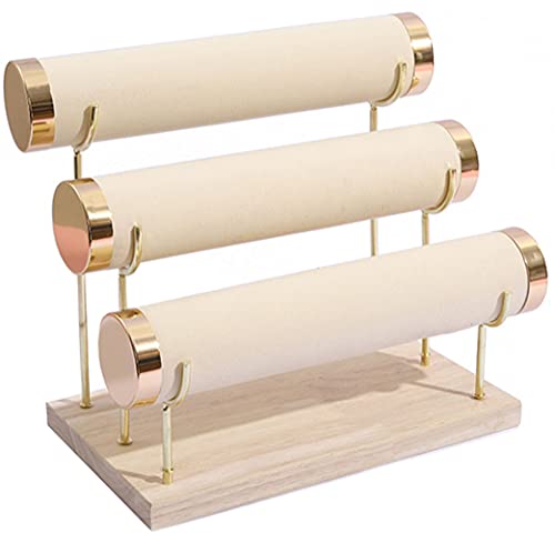 Detachable Bracelet Holder, Three Tier Racks Jewelry Display Stand, Stylish Velvet Wrist Watch Organizer, Beige - color: Beige
