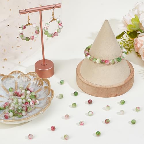 1 Box 120pcs 6mm Watermelon Red Stone Beads Round Tourmaline Energy Jade Polish Crystal Smooth Gemstone Loose Spacer Bead Charm Bulk for Jewelry Making Bracelet Necklace DIY Craft Supply - size: 6mm 120pcs
