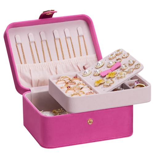 Homde Jewelry Box Small for Women: Ring Earring Organizer Storage for Dresser - Necklace Bracelets Holder with Multi Compartments(Pink) - color: Pink
