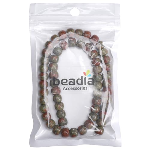 BEADIA Natural Unakite Flat Cut Round Drum Stone 8mmx7mm Loose Semi Gemstone Beads for Jewelry Making 38cm - color: Unakite