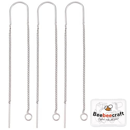 Beebeecraft 1 Box Platinum Plated Ear Threads 103mm Long String Earring Threader Pull Through Threaded Long Chain with Loop for DIY Earring Making - color: Platinum Color, size: 103mm