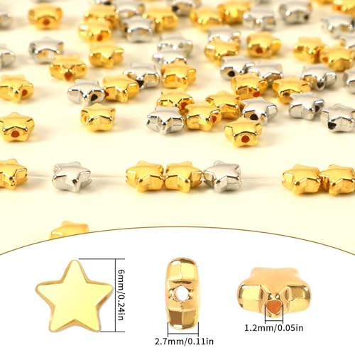 Augshy 700Pcs Star Spacer Beads - 6mm Silver & Gold for Crafts, Jewelry Making, Birthday Party, Friendship & Hair Beads - style: Gold Silver Star Style