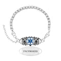 Women's Medical ID Bracelet with White Zircon Tennis Chain, Interchangeable Engraved Plate, Adjustable Lobster Clasp, Lightweight, Hypoallergenic, for Running, Outdoor, Daily Wear - color: Blue-PACEMAKER