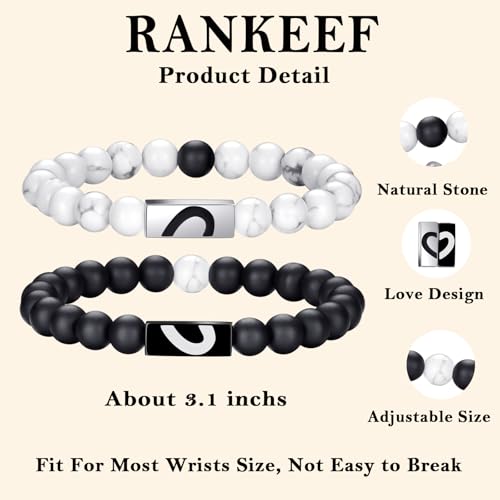 RANKEEF Tiger Eye Bracelet For Men 8MM Natural Stone Stretch Adjustable Black Crystal Beaded Bracelet for Men Women Gifts - color: 2,white,black-B
