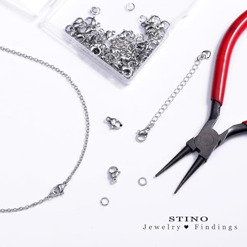 90Pcs Fadeless Lobster Claw Clasps (10mm) & Jump Rings for Jewelry Making, Necklace Bracelet Findings & Supplies (Stainless Steel) - color: Stainless Steel