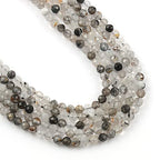 Song Xi 90pcs 4mm Natural Black Rutilated Quartz Gemstone Beads Faceted Round Loose Stone Beads for Jewelry Making - color: Black Rutilated Quartz, size: 3.7-4.2mm
