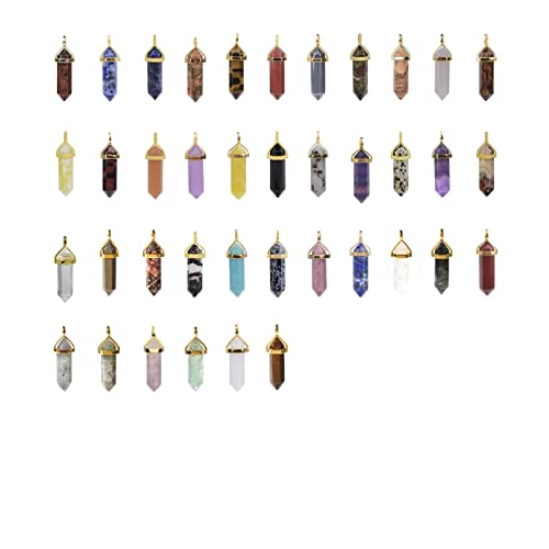 Justinstones Crystal Healing Hexagonal Point Chakra Reiki Pendant Beads Lot - color: 12PCS All Natural Gold Cap Mixed