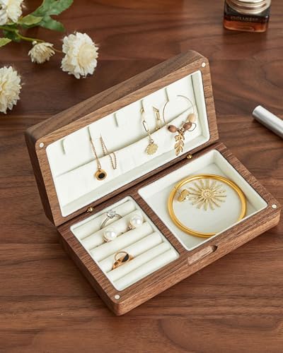 Small Wooden Jewelry Box, Vintage Delicate Walnut Wood Jewelry Case, Ideal Gift for Man Women, Portable Travel Jewelry Organizer, White - color: White, size: Small