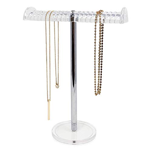 Isaac Jacobs Clear Acrylic Necklace & Bracelet Holder (8” inch T-Bar)– Hanging Chain and Bangles Organizer Sleek & Sturdy Stand for Jewelry – Storage Solution- Bedroom- Bathroom – Countertop - size: 8-Inch Wide Bar