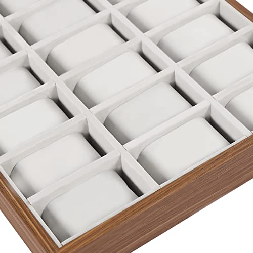 LOYALHEARTDY 30 Grid Watch Jewelry Tray Organizer Wooden Box Organizer Display Tray Watch Bracelet Display Holder with Removable Pillow for Men & Women Storage and Display