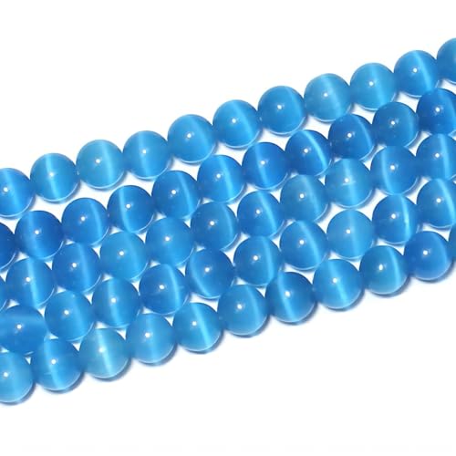 100pcs Sky Blue Cat Eye Beads 8mm Round Semi Precious Stone Hole Size 1mm DIY Charm Spacer Beading Smooth Gemstone Loose Beads for Jewelry Making Bracelets Necklaces Earrings Crafting - color: Sky Blue