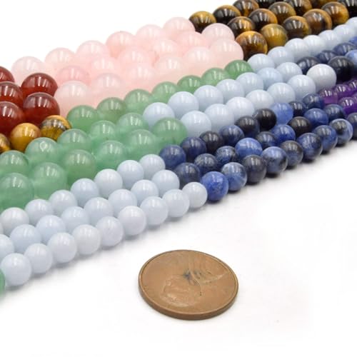 Chakra Beads | Lapis Lazuli, Tiger Eye, Carnelian, Aquamarine, Aventurine, Rose Quartz, Amethyst | Mixed Gemstone Beads | 10mm - size: 10mm