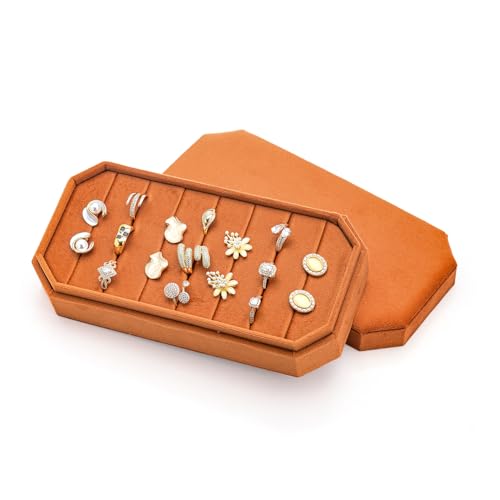 TAIMY Velvet Ring Display Tray Organizer – Soft Jewelry Storage Box for Rings, Elegant Velvet Holder for Jewelry Showcase, Counter or Home Use (Orange) - color: Orange