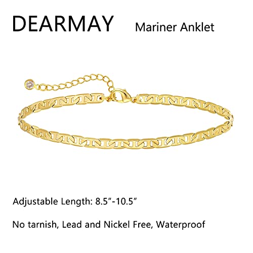 DEARMAY 14K Gold Plated Ankle Bracelets Set for Women Waterproof, Anklets for Women Cuban Link Layered Pack Jewelry Gift - color: Gold Anklet-U