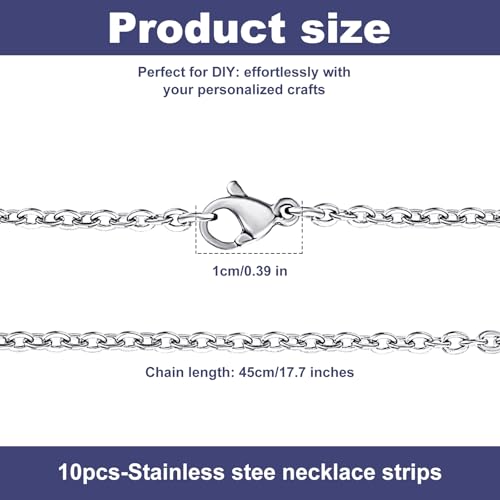 10 PCS Necklace Chains, Stainless Steel Cable Chain Necklace Silver Plated Bulk Necklaces Extender for Jewelry Making DIY Supplies, 17.7 Inches (10)