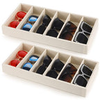 2 Pack Sunglasses Organizer Tray 6 Grid Jewelry Glasses Holder Storage Organizer Drawer Eyeglasses Sunglasses Display Velvet Tray for Women Glasses Jewelry Display Watch (Beige)