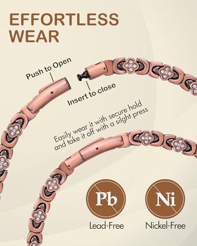 Feraco Copper Necklace for Men Women, 99.99% Pure Copper Magnetic Chains with 3500 Gauss Ultra Strength Neodymium Magnets, Adjustable Jewelry Gift with Sizing Tool - style: Clover