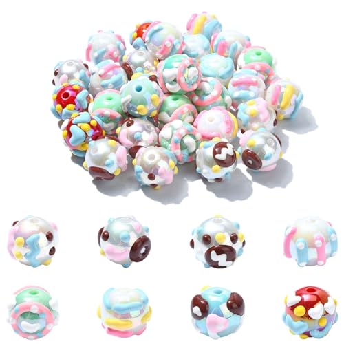LiQunSweet 10 Pcs 16MM Pink Theme with Enamel Printed Round Acrylic Beads Creative Chunky Bubblegum Beads for DIY Jewelry Bracelet Crafts Decoration - color: Pink Theme Enamel Acrylic_10 Pcs