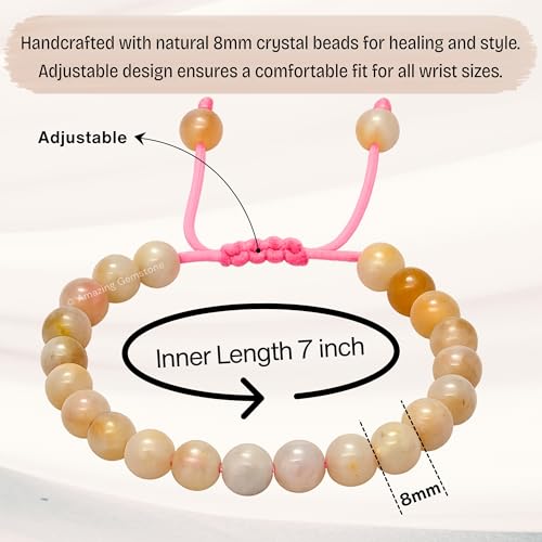 Amazing Gemstone Canadian Flower Agate Bracelet for Women Men's Gifts - Protection Healing Crystal Bracelet - 8mm Gemstone Beaded Adjustable Bracelet Pulseras Para Hombres Mujer Stocking Stuffers - color: Canadian Flower Agate