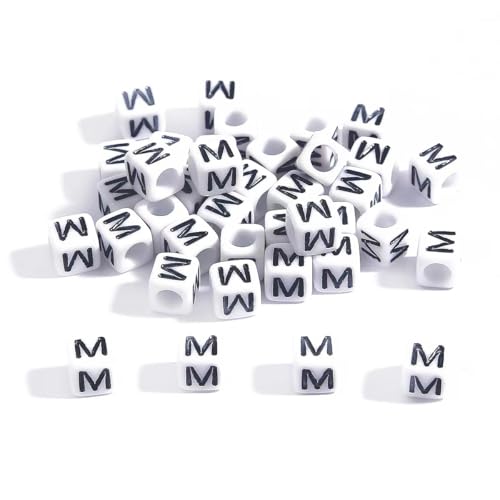 Acrylic Letter Beads 4mm Flat Round, 6mm Square - Beads for Making Friendship Bracelet or Necklace (28 Pieces of Square White with Black) - color: 28 pieces of square white with black