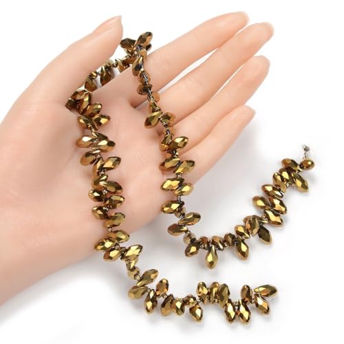 200pcs Czech 12mm Faceted Teardrop Briolette Crystal Glass Loose Beads Pendant Drop Spacer Bulk Gold Aurum for DIY Jewelry Making CCT2-33 - color: Gold Aurum, size: 12x6mm - 200pcs