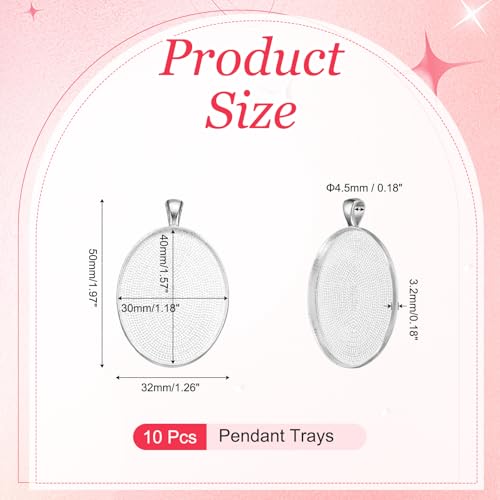 PATIKIL Pendant Trays for Jewelry Making, Blank Pendants Zinc Alloy Oval Bezel Settings Flat Base for Necklace Bracelet Charm - color: Silver Tone