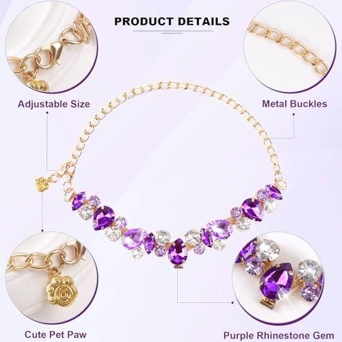 HOWWFALY Dog Collar and Cat Collar Gold Chain Necklace Stainless Steel Adjustable Purple Diamonds Collar with Cute Pet Paw for Small Medium Pets Cats Dogs Kitten Puppy(Purple, M) - color: Purple, size: Medium