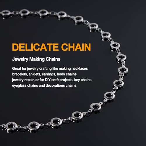 KYUNHOO 4.3 Yard Silver Craft Chains for Jewelry Making Hollow Circle Chain Links with Jewelry Connectors for Handcraft DIY Finding Supplies - color: Circle Steel