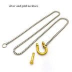 18K Gold Plated Buckle Necklace with Heavy Screw Anchor Shackle Wheat Chain Two Tone Carabiner 17.7 Inch Stainless Steel Foxtail Chain - color: Silver necklace with gold clasp