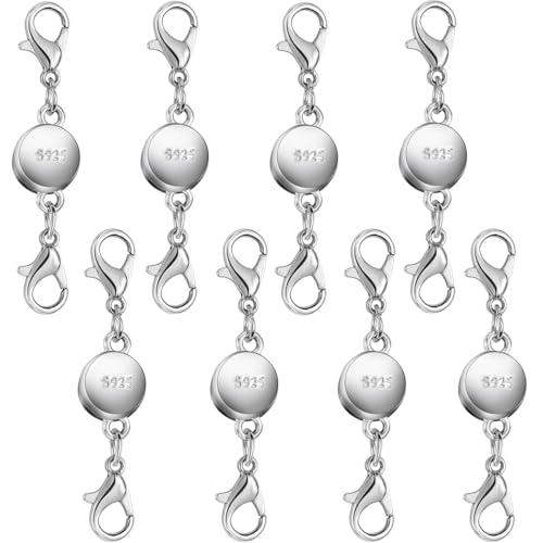 925 Silver and Gold Magnetic Necklace Clasps, Round Necklace Clasp Closures for Jewelry Making,Magnetic Necklace Clasps and Extenders,for Bracelet Necklace and Accessories (8pcs Silver) - color: 8pcs silver