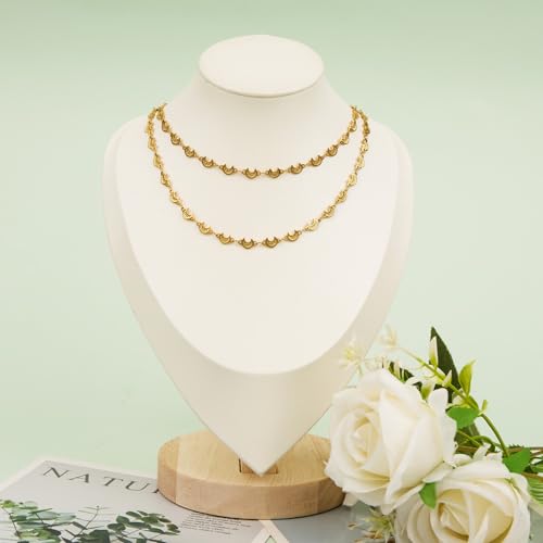 KYUNHOO 13FT/4M Stainless Steel Gold Jewelry Chain Roll on Bulk Embossed Moon Link Chains for Jewelry Making with Clasps and Jump Rings - color: Moon Gold