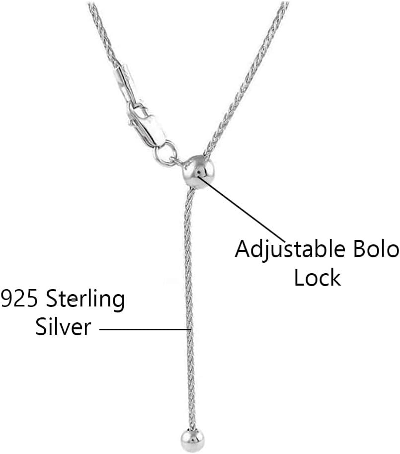 Savlano 925 Sterling Silver 1.8MM Square Wheat Fox Tail Spiga Chain Necklace - 18K Gold Plated Adjustable Bolo 14-24 Inches Chain for Women. Comes with a Gift Box - Made in Italy - style: Silver