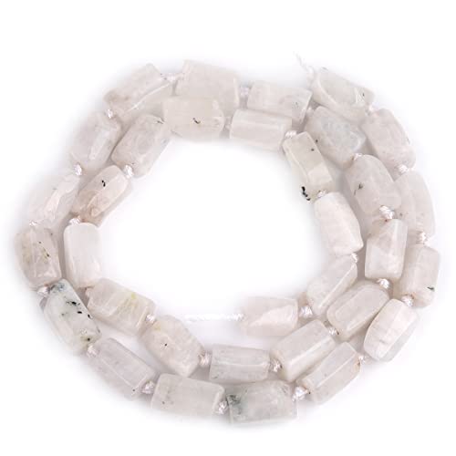 GEM-Inside 31Pcs 6x10mm Natural Blue Tone Moonstone Gemstone Faceted Freeform Tube Column Chakra Beads for Jewelry Making Full 15" Strand Power Energy Healing Stone - color: Blue Tone Moonstone